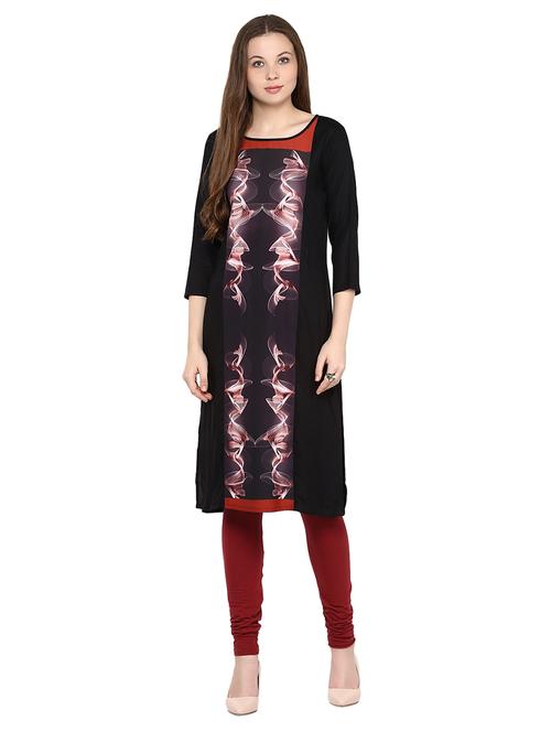 black rayon straight kurta - 15177261 - Standard Image - 1