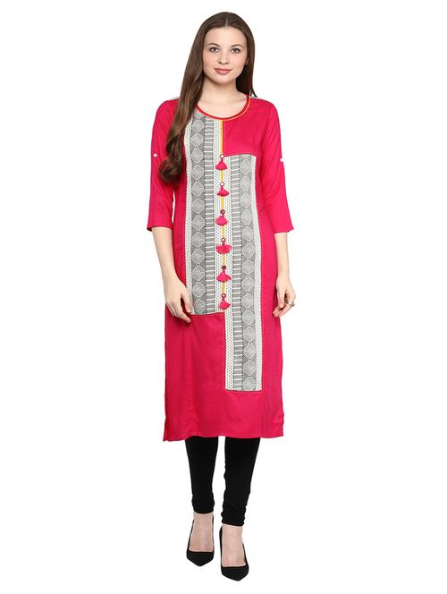 pink rayon straight kurta - 15177262 - Standard Image - 1