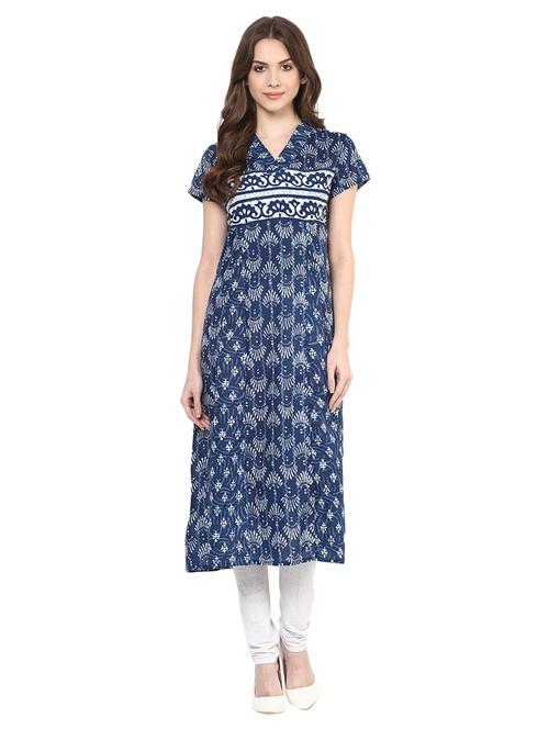 Indigo cotton flared kurta - 15177264 - Standard Image - 1