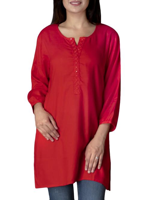 red rayon straight solid kurti - 15177349 - Standard Image - 1