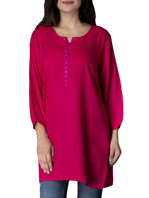 pink rayon straight solid kurti - 15177351 - Standard Image - 1