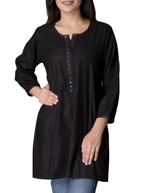 black rayon straight solid kurti - 15177352 - Standard Image - 1