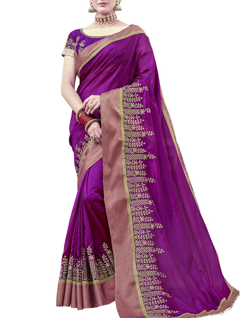 purple silk bordered saree with blouse - 15177716 - Zoom Image - 1