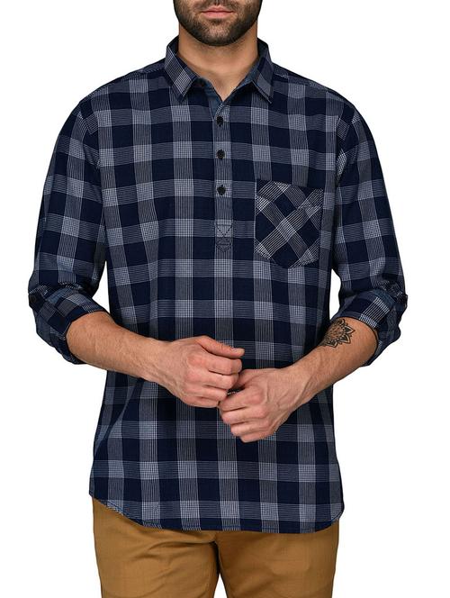 navy blue cotton casual shirt - 15177868 - Very Small Image - 1