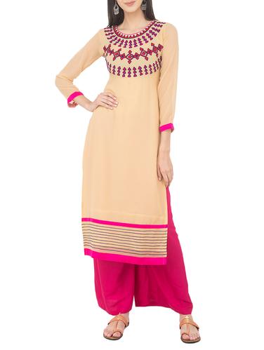 beige georgette straight kurta - 15177985 - Very Small Image - 1