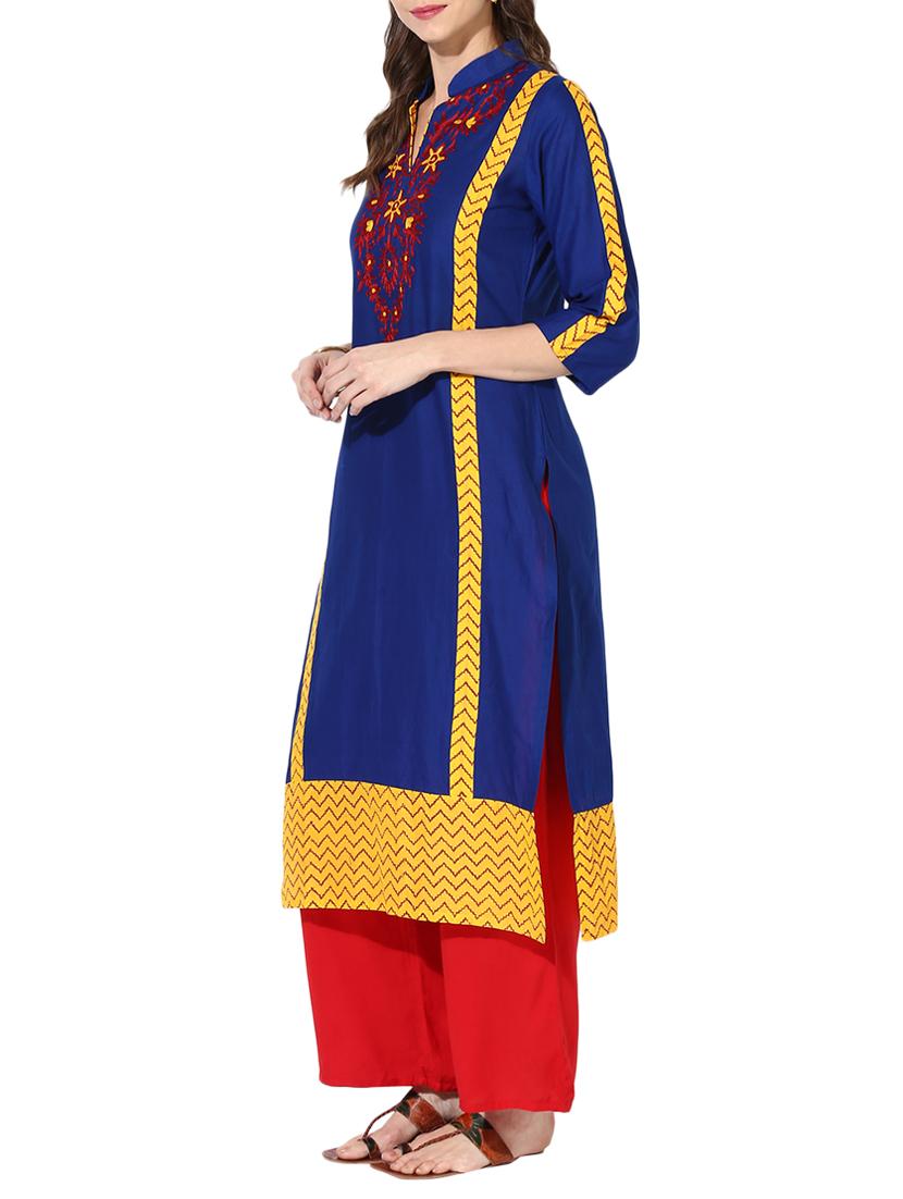 embroidered straight kurta - 15177988 - Zoom Image - 2