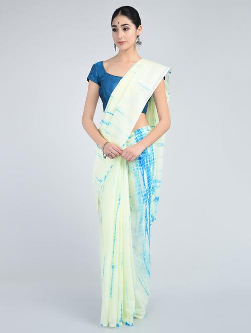 cream cotton tie & dye saree with blouse - 15178170 - Very Small Image - 1