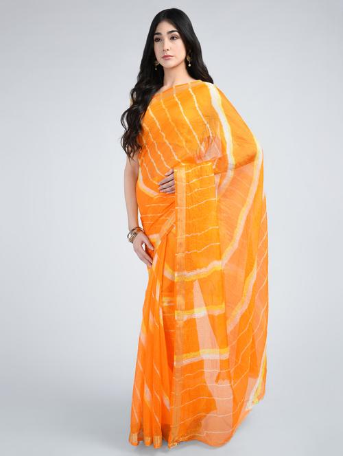 orange kota silk leheriya saree with blouse - 15178174 - Very Small Image - 1