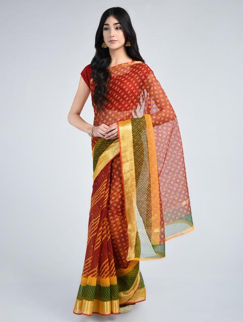 maroon kota cotton bandhani saree - 15178191 - Standard Image - 1