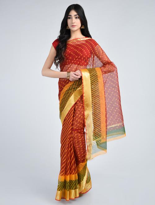 maroon kota cotton bandhani saree - 15178192 - Very Small Image - 1