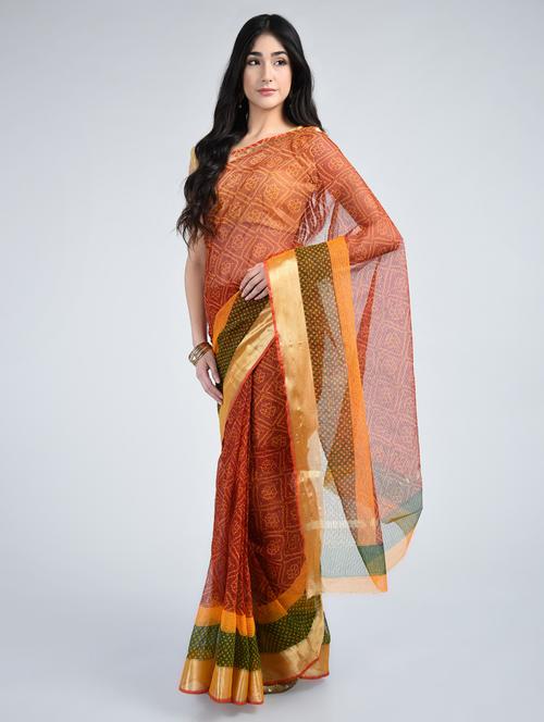 maroon kota cotton bandhani saree - 15178194 - Very Small Image - 1