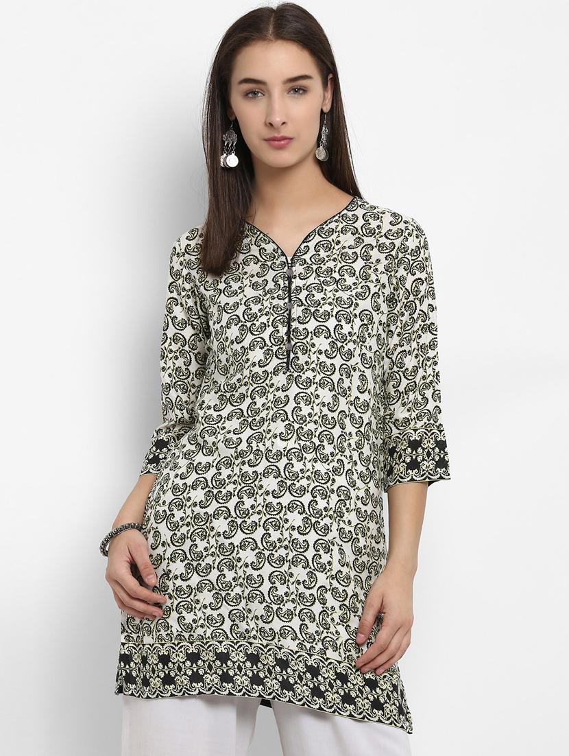 white cotton straight kurti - 15178949 - Zoom Image - 1