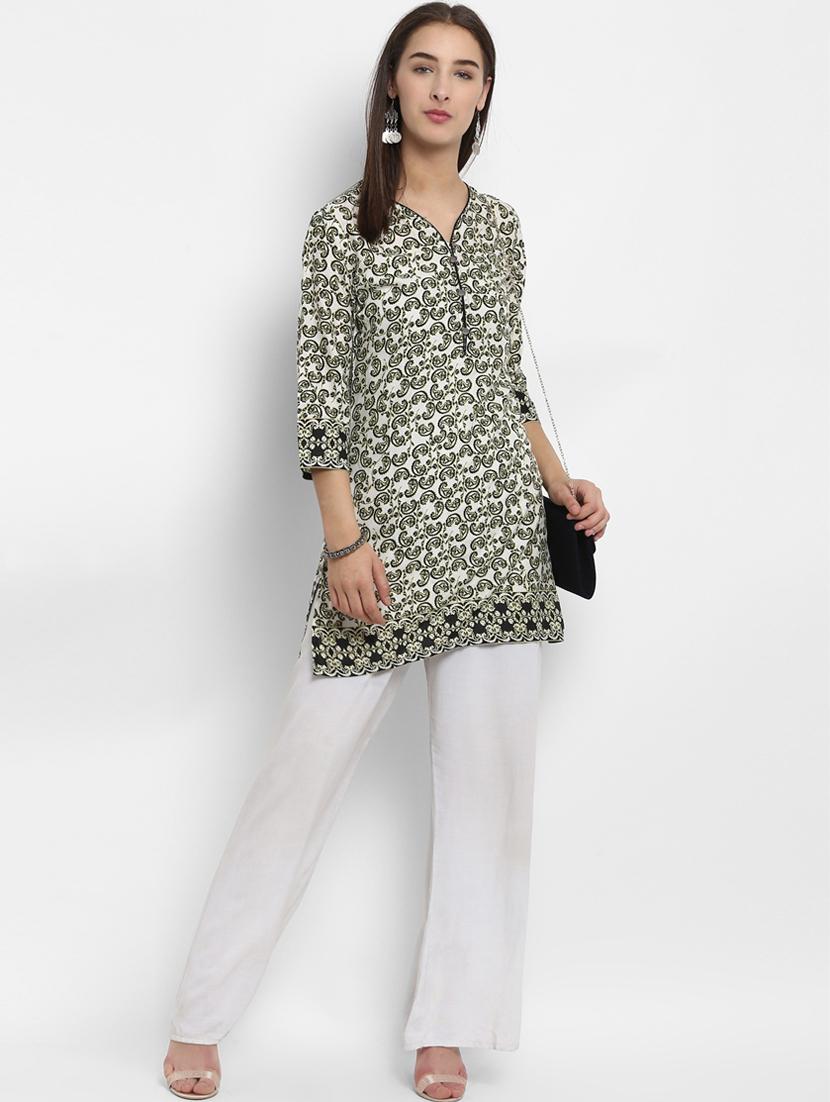 white cotton straight kurti - 15178949 - Zoom Image - 4