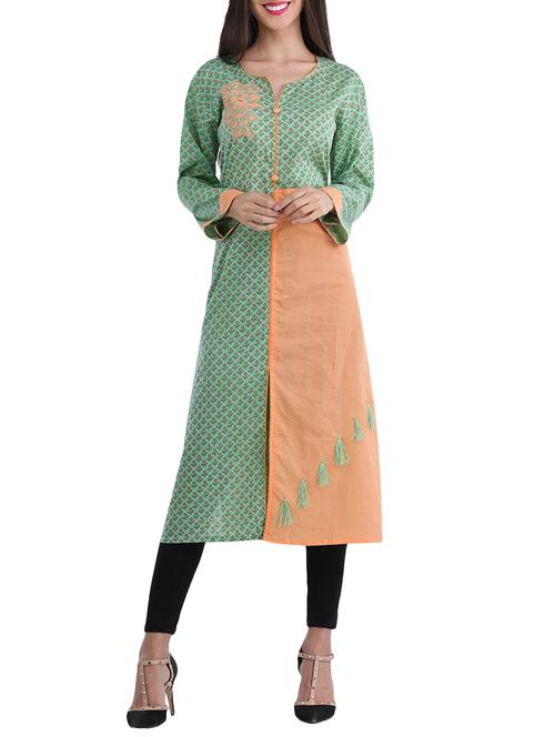 green cotton aline kurta - 15179078 - Standard Image - 1