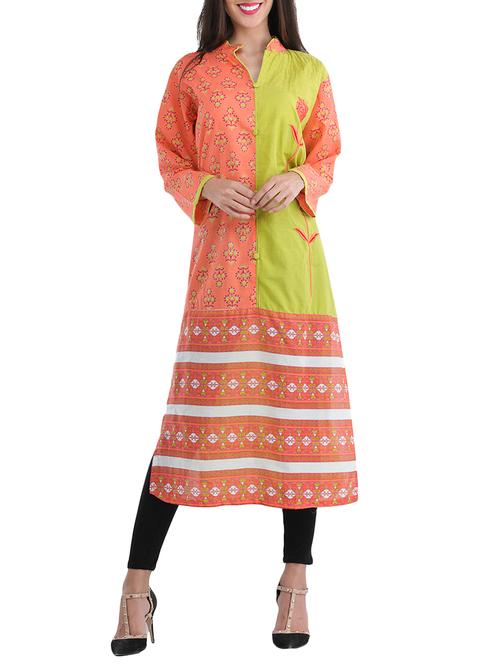 peach cotton straight kurta - 15179079 - Standard Image - 1