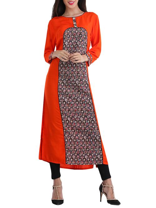 Red rayon straight kurta - 15179080 - Standard Image - 1