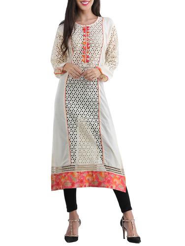 cream cotton straight kurta - 15179081 - Very Small Image - 1