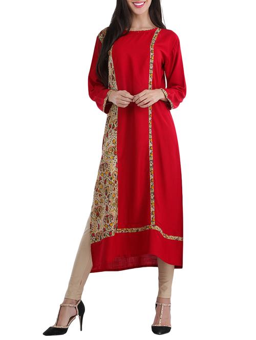 maroon rayon straight kurta - 15179082 - Standard Image - 1