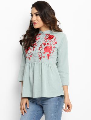 blue striped embroidered cotton top - 15179161 - Standard Image - 2
