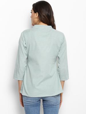 blue striped embroidered cotton top - 15179161 - Standard Image - 3