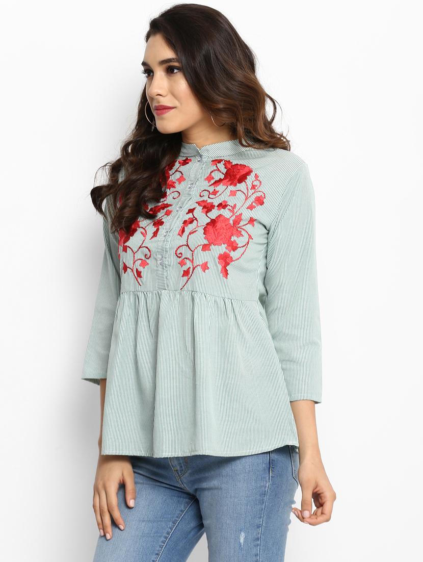 blue striped embroidered cotton top - 15179161 - Zoom Image - 2