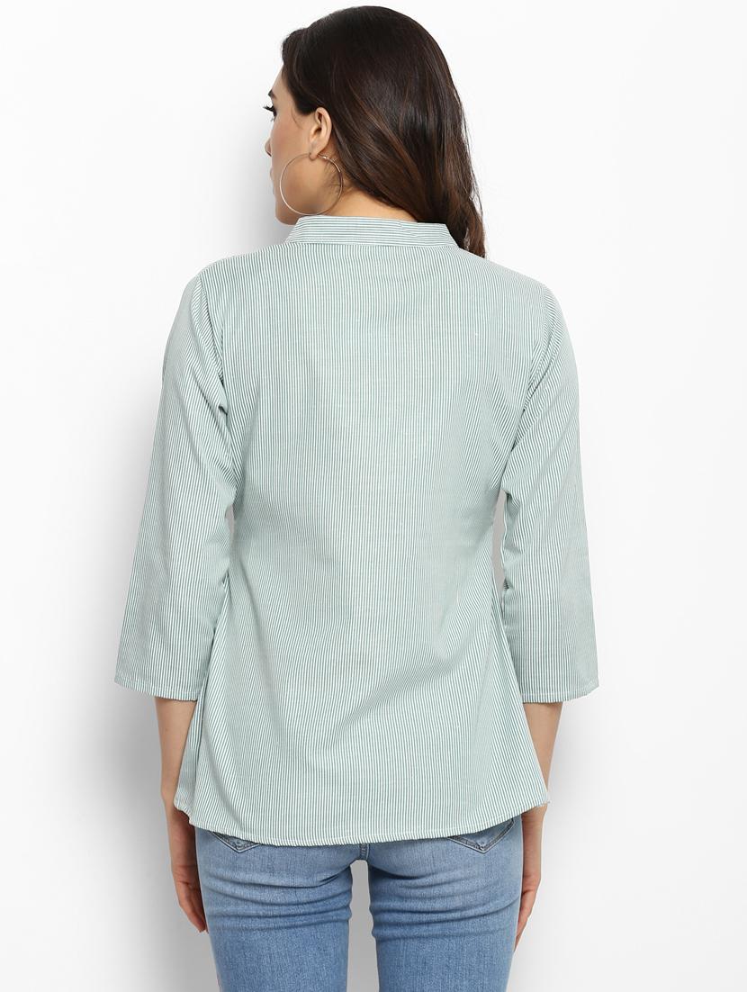 blue striped embroidered cotton top - 15179161 - Zoom Image - 3