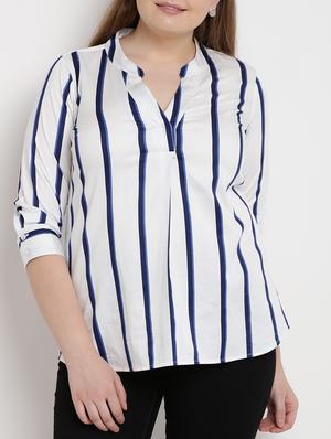 Striped notch neck plus top - 15179480 - Standard Image - 1