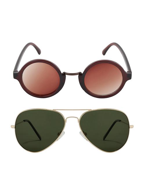 Aventus Stylish Sunglasses Combo-Green Aviator Sunglasses & Brown Round Sunglasses for Men Women - 15179518 - Standard Image - 1