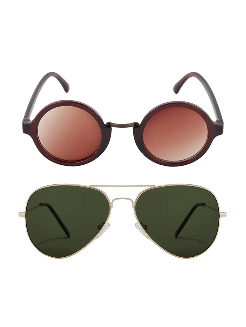 Aventus Stylish Sunglasses Combo-Green Aviator Sunglasses & Brown Round Sunglasses for Men Women - 15179518 - Zoom Image - 1