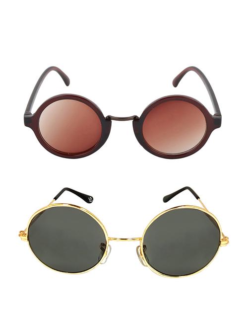 Aventus Stylish Sunglasses Combo-Brown Round Sunglasses & Black Metal Round Sunglasses for Men Women - 15179542 - Standard Image - 1