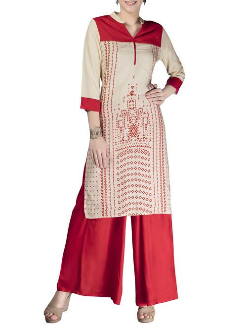 Beige rayon straight kurta - 15180253 - Standard Image - 1