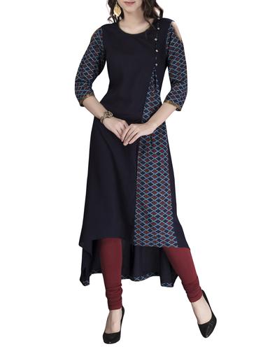 blue rayon highlow kurta - 15180258 - Very Small Image - 1
