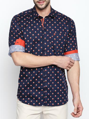 navy blue cotton casual shirt - 15180290 - Very Small Image - 1