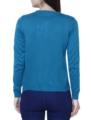 blue solid woolen cardigan - 15180427 - Standard Image - 3
