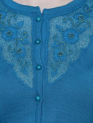 blue solid woolen cardigan - 15180427 - Standard Image - 4