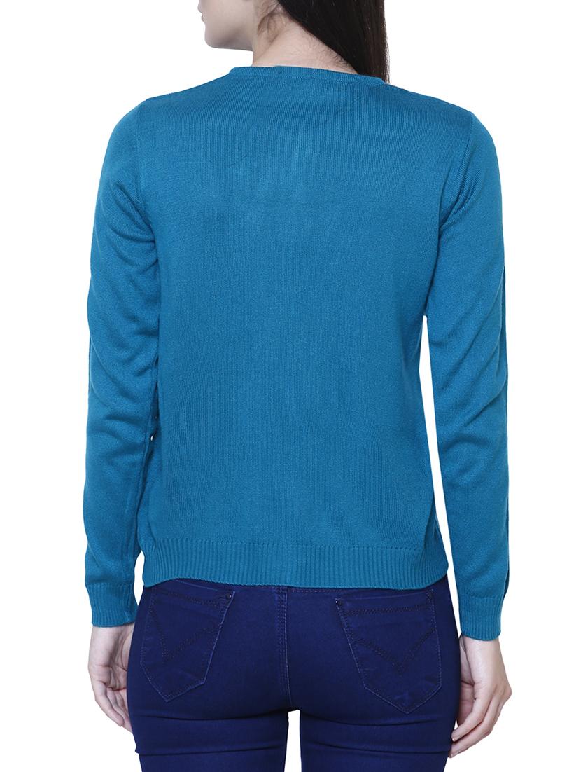 blue solid woolen cardigan - 15180427 - Zoom Image - 3