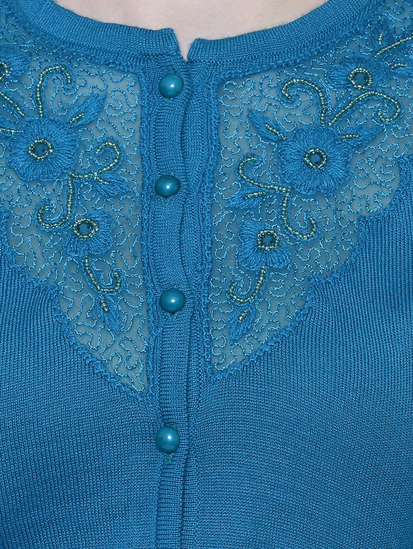 blue solid woolen cardigan - 15180427 - Zoom Image - 4