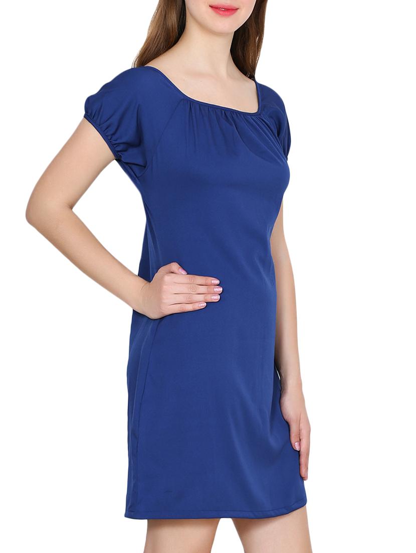 blue solid crepe a-line dress - 15180494 - Zoom Image - 2