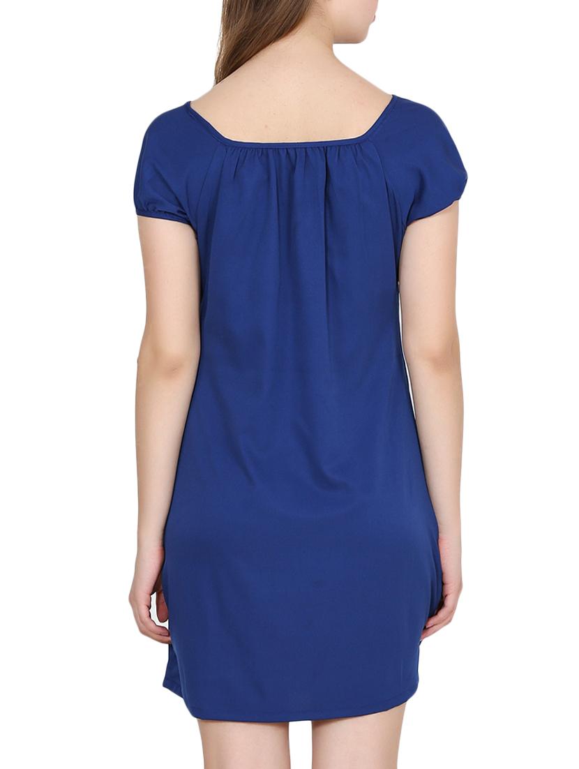 blue solid crepe a-line dress - 15180494 - Zoom Image - 3