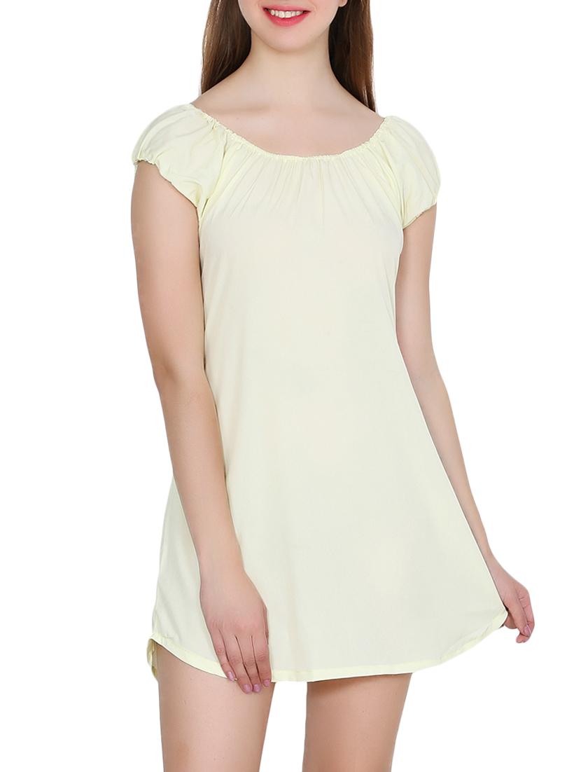 yellow solid crepe a-line dress - 15180497 - Zoom Image - 1