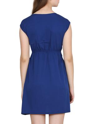 blue solid crepe a-line dress - 15180507 - Standard Image - 3