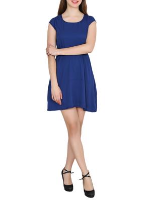 blue solid crepe a-line dress - 15180507 - Standard Image - 4