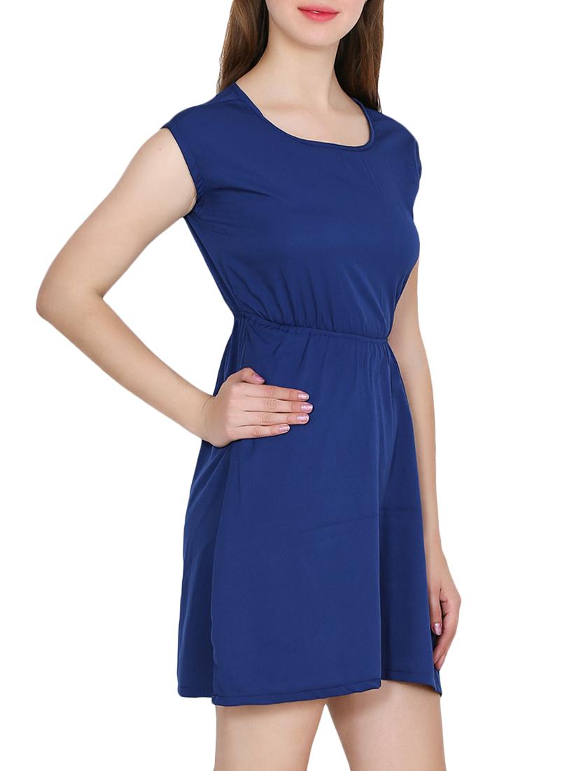 blue solid crepe a-line dress - 15180507 - Zoom Image - 2