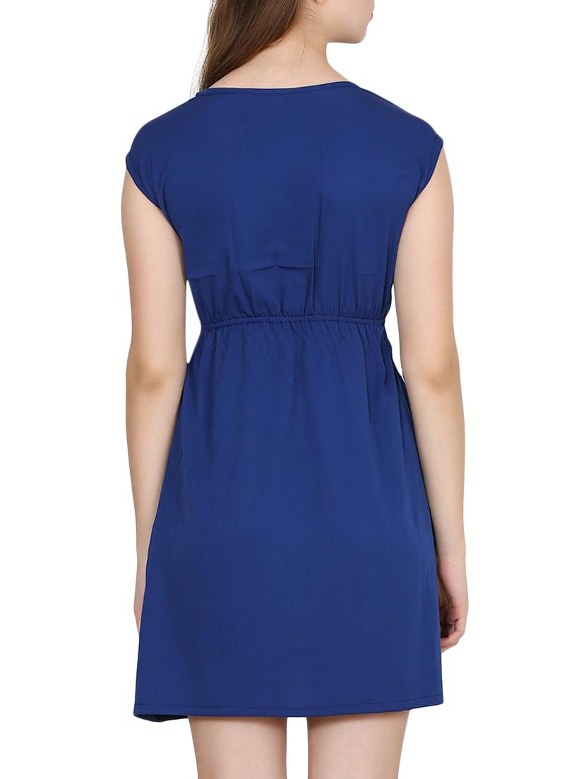 blue solid crepe a-line dress - 15180507 - Zoom Image - 3