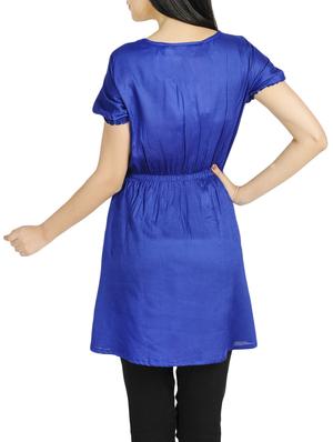 blue solid rayon blouson dress - 15180513 - Standard Image - 3