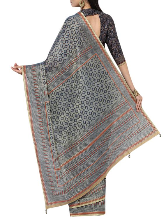 blue cotton blend half & half saree with blouse - 15180750 - Zoom Image - 2