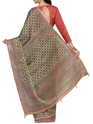 beige cotton blend half & half saree with blouse - 15180751 - Standard Image - 2