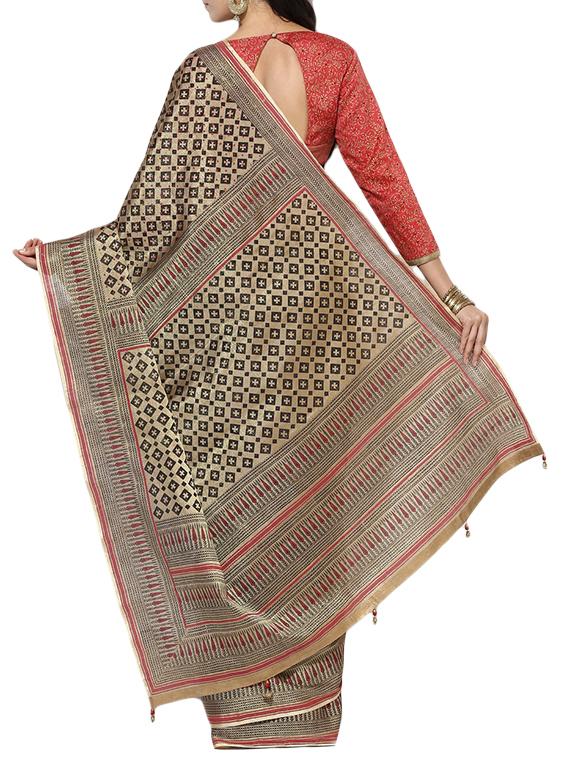 beige cotton blend half & half saree with blouse - 15180751 - Zoom Image - 2