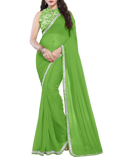 bordered chiffon saree with blouse - 15180887 - Very Small Image - 1