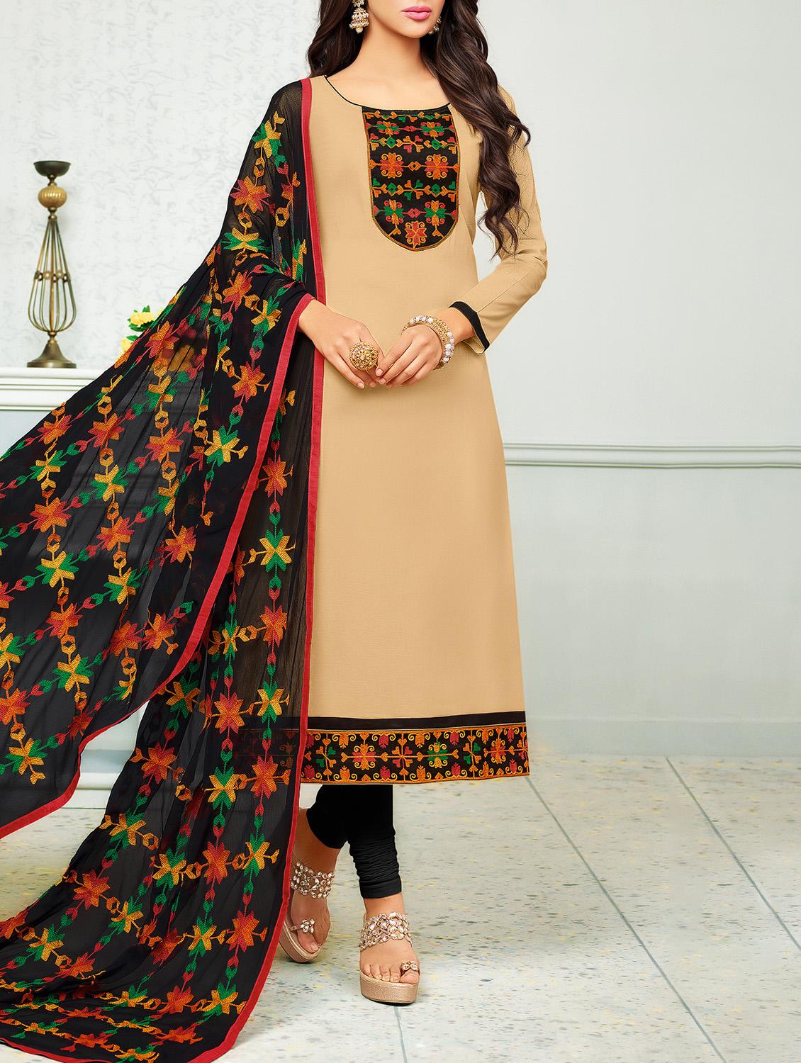 Embroidered unstitched churidaar suit - 15181834 - Zoom Image - 1